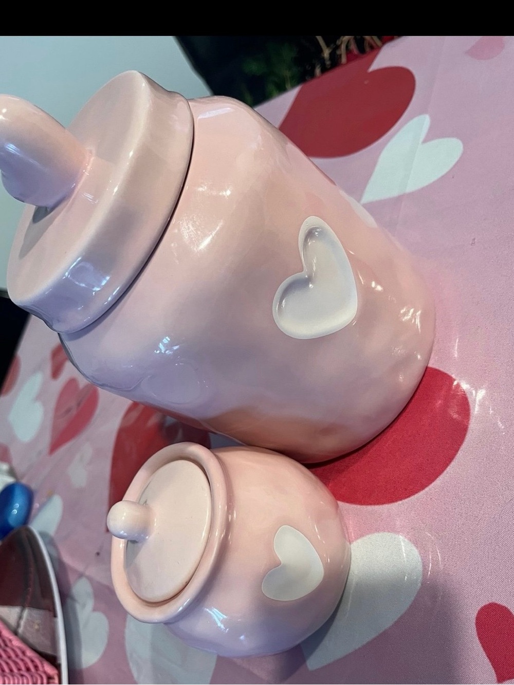 Pink Ceramic Heart Canisters - Set of 2
